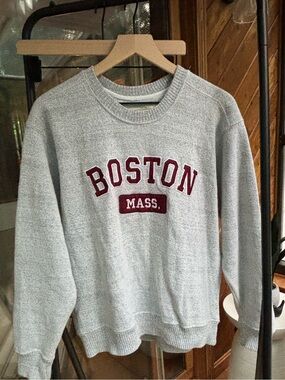Gray Crewneck Sweatshirt with Maroon Boston